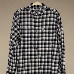 Carhartt Mens Flannel Shirt M Relaxed 103314 Hamilton Plaid Long Sleeve Gray